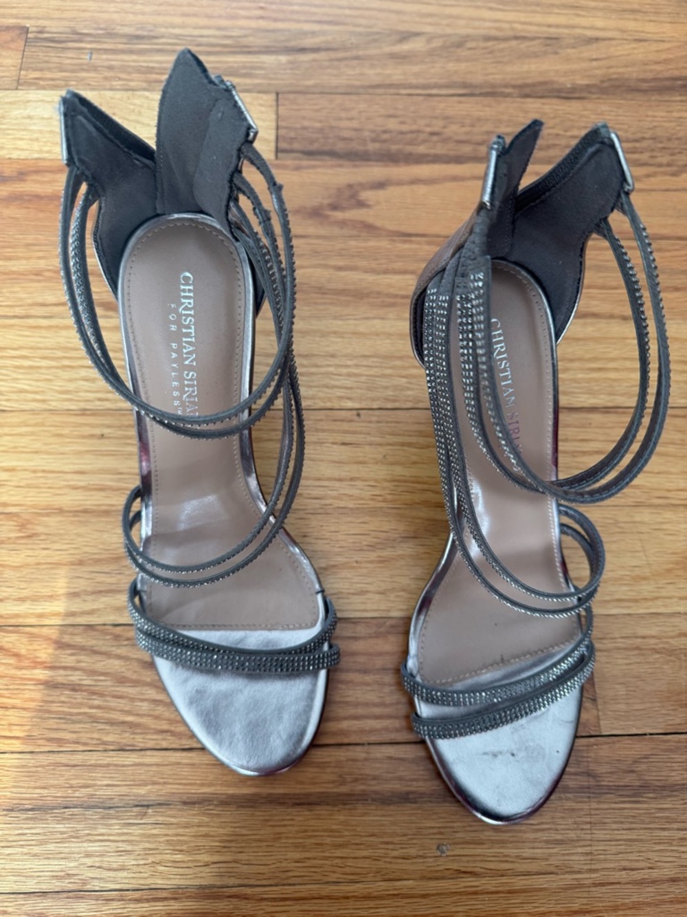 Christian Siriano Metallic Silver Rhinestone-Strap High Heels